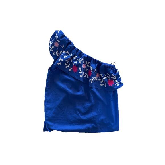NWT LOFT One Shoulder Floral Embroidered Boho Blue Top Blouse Size S - Picture 2 of 4